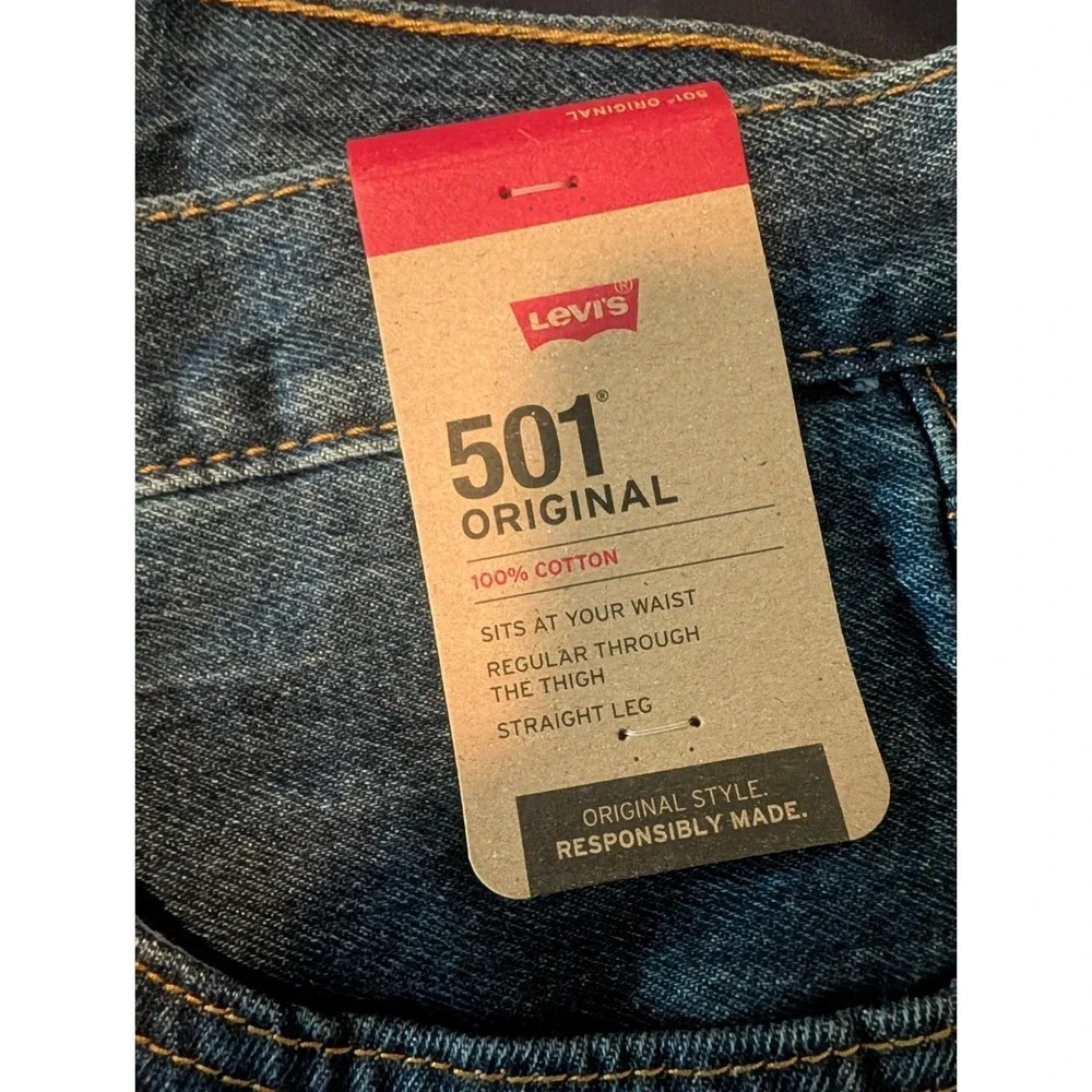 Levis Mens 501 Original Jeans Straight Leg Regular Fit Blue Denim 40x30 NWT